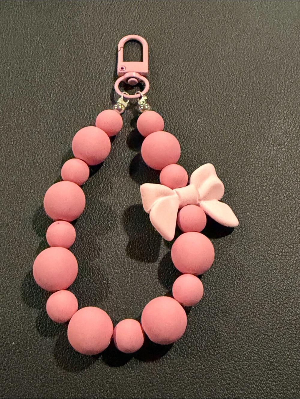 Pink Bow Beaded Keychain Wristlet for Kids